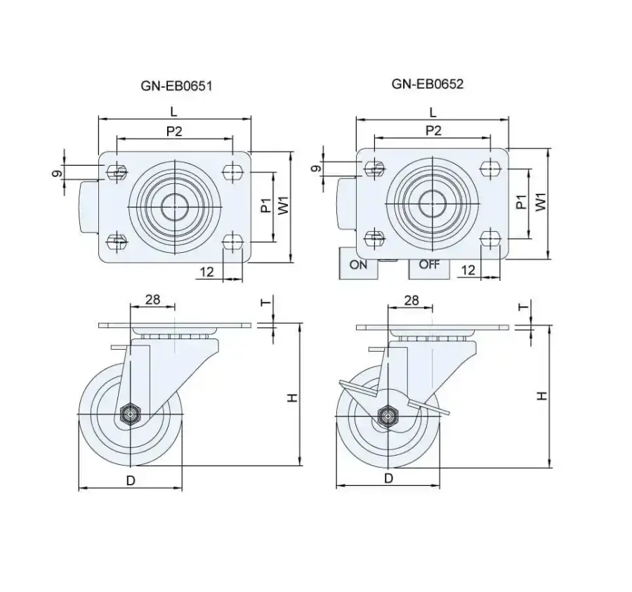 ลูกล้อไนลอน รุ่นน้ำหนัก 150kgf Medium Duty Casters  GN-EB065 series (Nylon Wheel) - Load Capacity รุ่น/รหัส 001661 รูปที่ 3