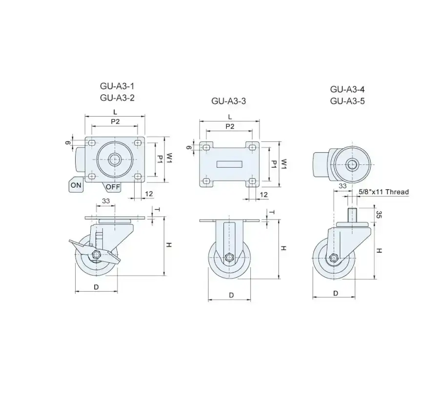 ลูกล้อยาง รุ่นน้ำหนัก 150kgf  Medium Duty Casters GU-A3 series (PU Wheel) - Load Capacity รุ่น/รหัส 001666 รูปที่ 3