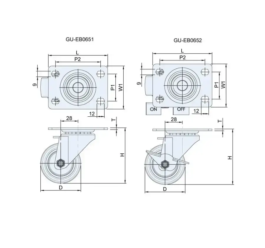 ลูกล้อยาง รุ่นน้ำหนัก 150kgf Medium Duty Casters GU-EB065 series (PU Wheel) - Load Capacity รุ่น/รหัส 001665 รูปที่ 3